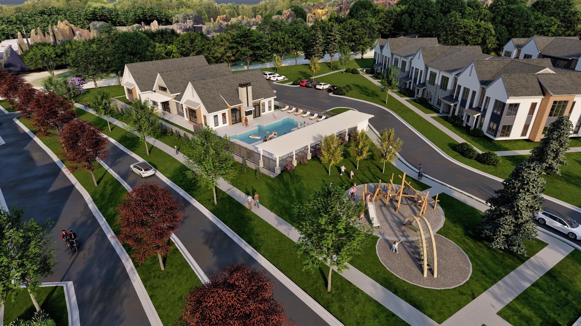 Westrock Residences aerial clubhouse and grounds - Hartland, WI