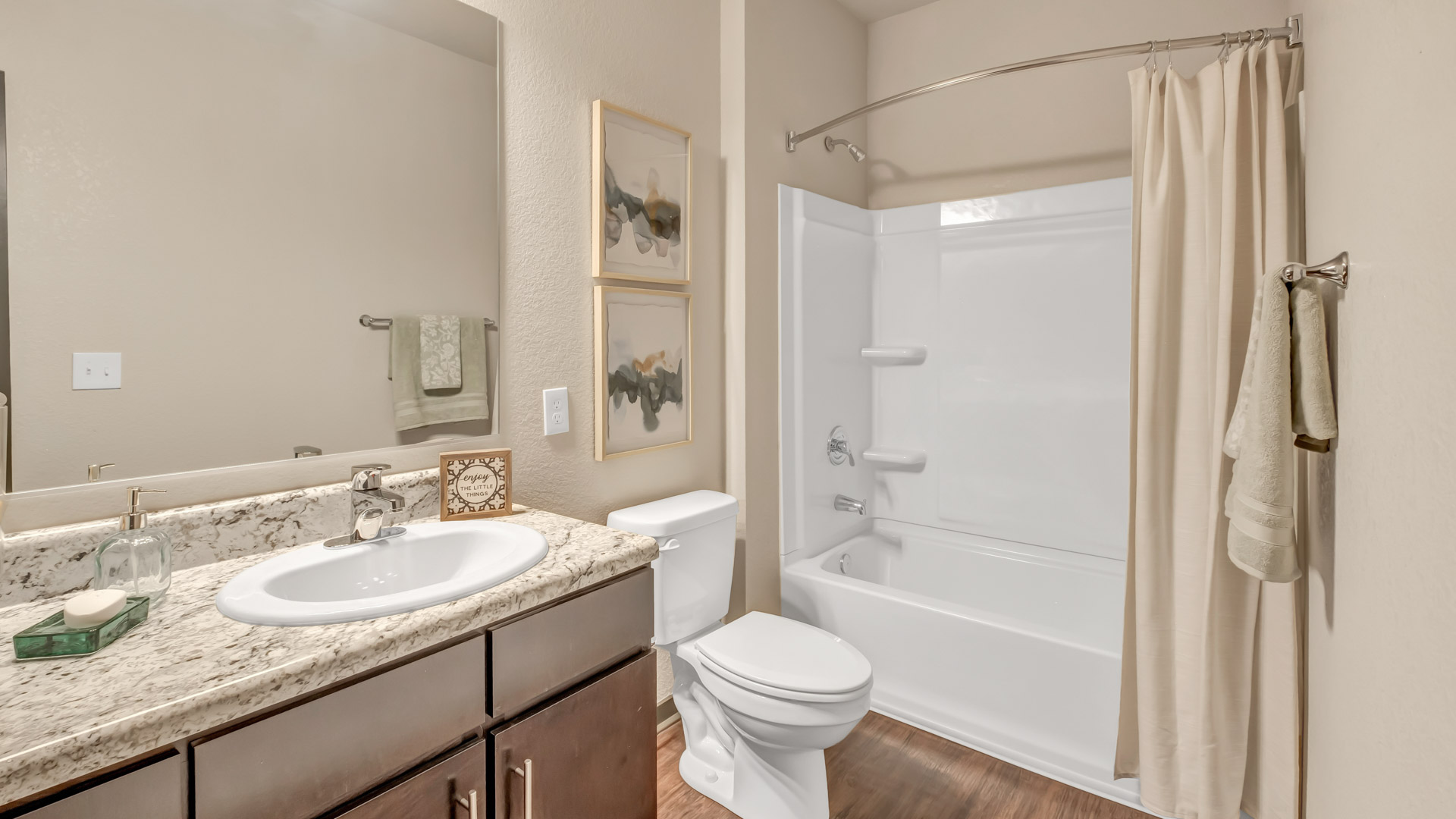 Guest Bathroom with Shower and Tub at Springs at La Grange Apartments in East Louisville, KY-18