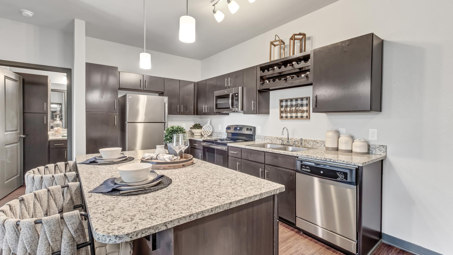 Modern Kitchen with Granite at Springs at La Grange Apartments in East Louisville, KY-19